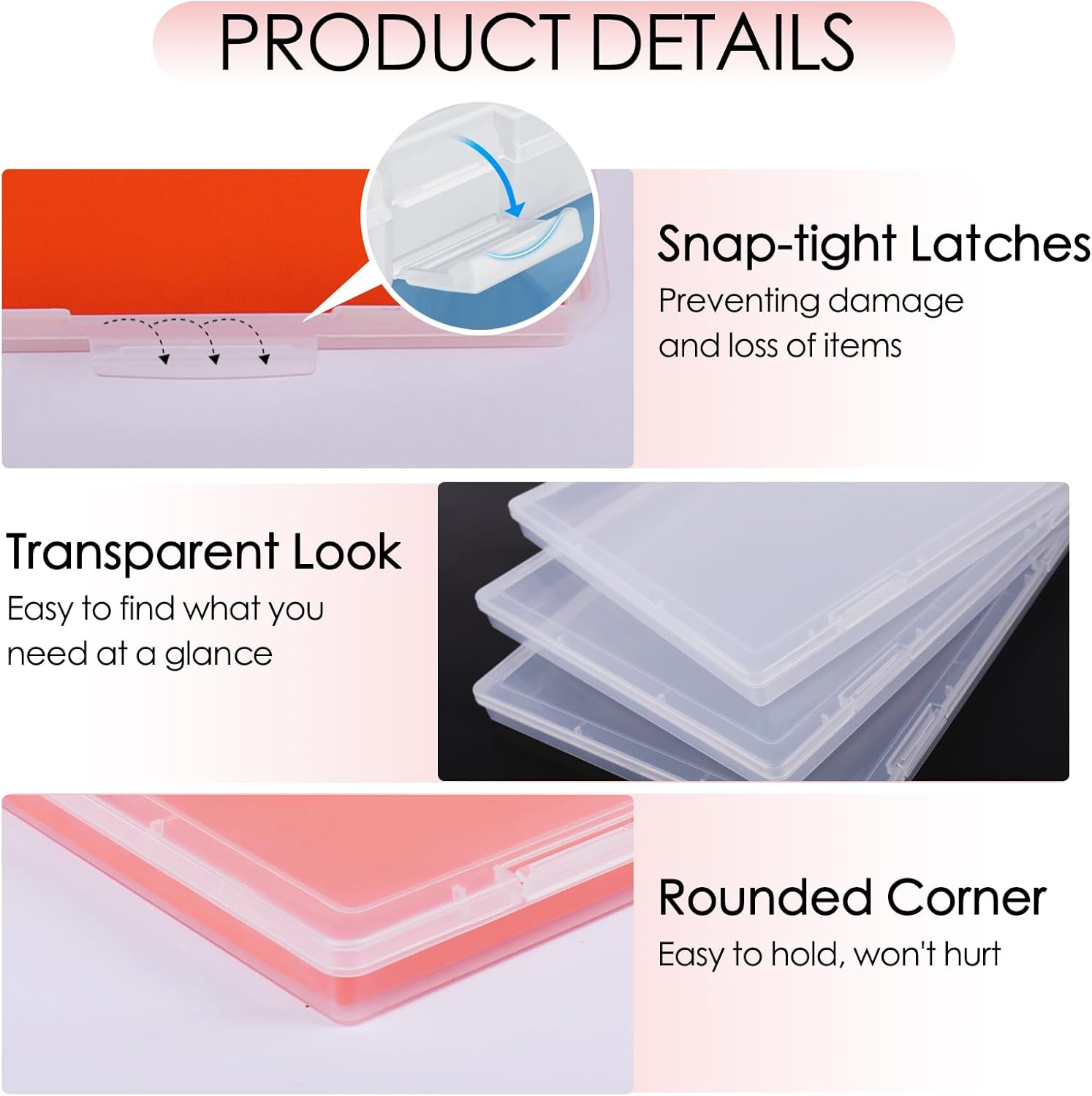 6 Pack Photo Storage Box. Fits 8 x 10 Photo. Large Plastic Scrapbook Paper Storage with Snap-Tight Latch. Clear Photo Organizer for Protecting Photo. Craft. Scrapbook. Office Supply. A4 File - Image 3