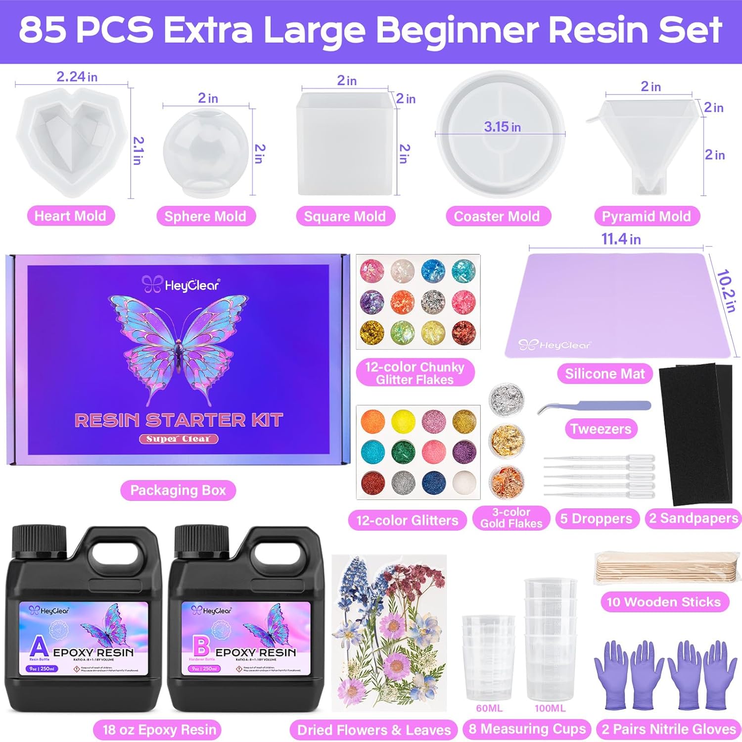 HeyClear Epoxy Resin Kit with Molds for Beginners -18 oz Super Clear and Hard Resina Complete Craft Supplies Set for Starter Casting Arts Crafts for Adults. DIY Creation Gifts - Image 2