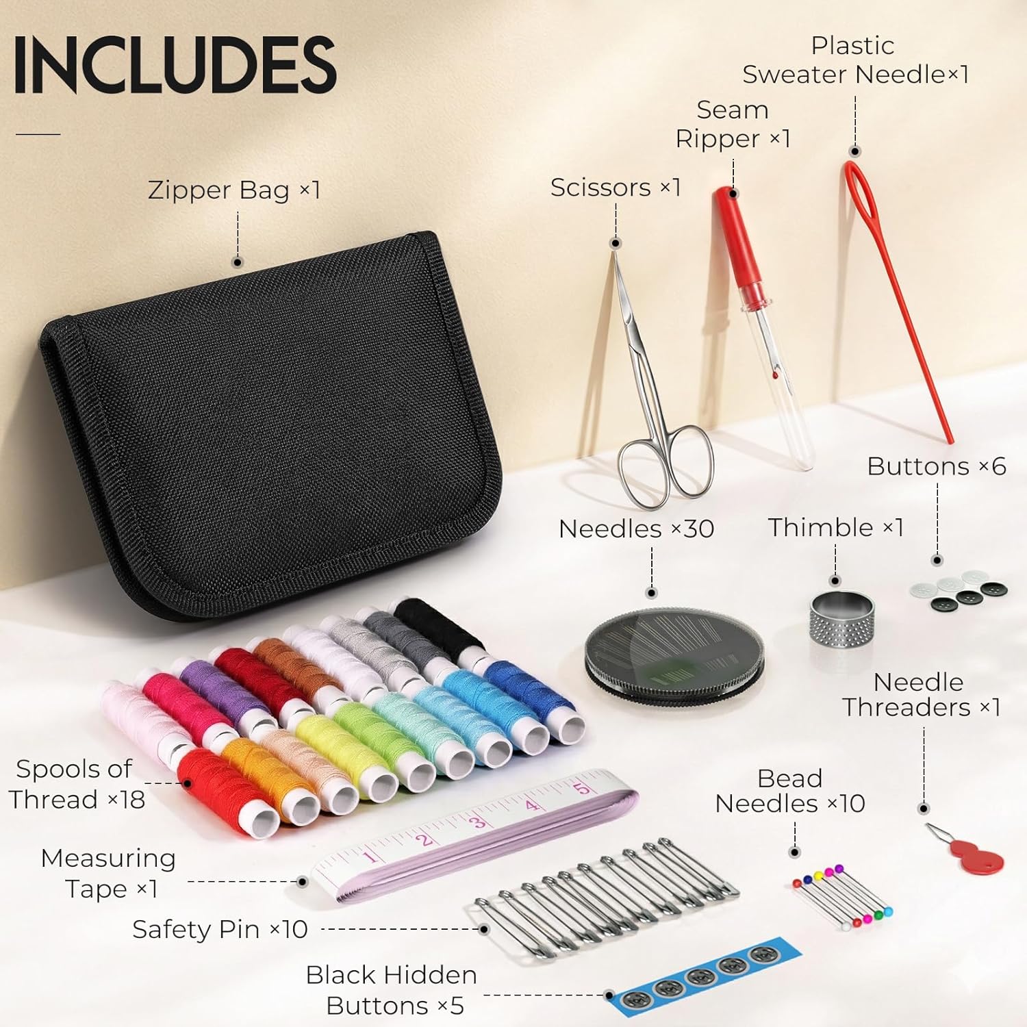 Coquimbo Sewing Kit for Adults College Dorm Essentials. Portable Sewing Supplies Accessories Contains Thread. Needles. Scissors. Gifts for Mom Grandma Women Wife Teen Girls Beginner Traveler (Black) - Image 5